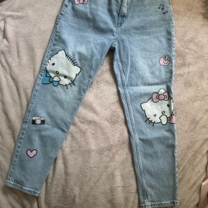 Hello Kitty Hot Topic Light Blue Boyfriend Jeans with Pink Heart Detail